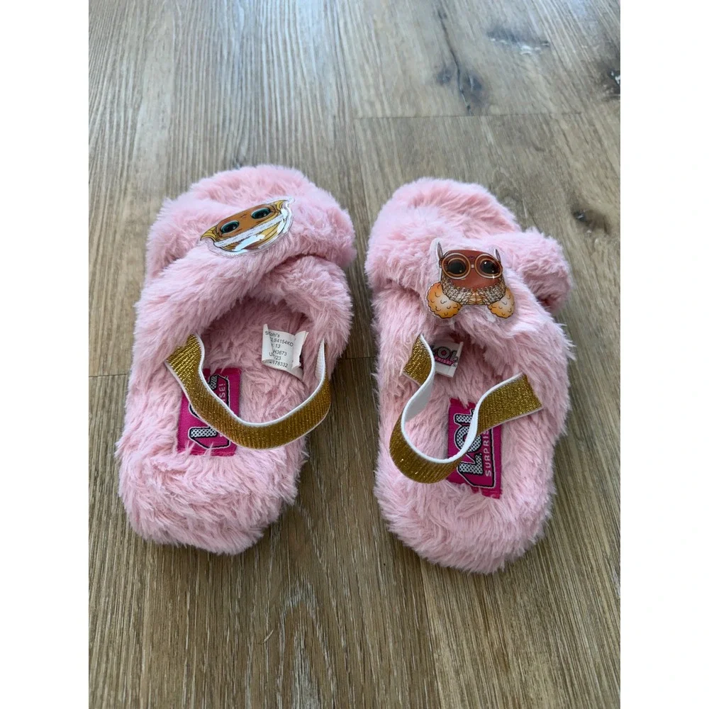 LOL Surprise Whimsygoth Faux Fur Slingback Slippers Kids 13 Pink Plush Slippers